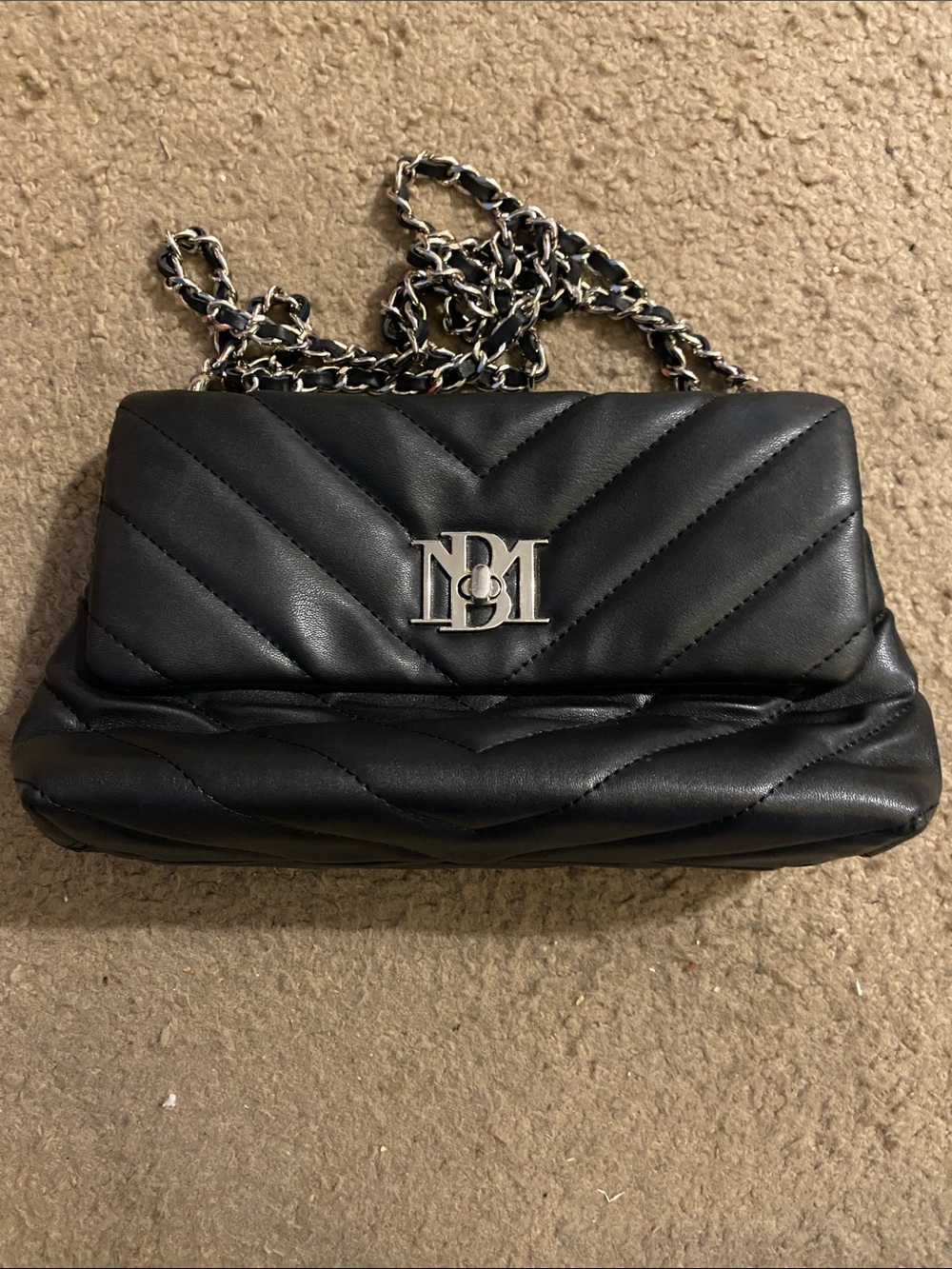 Badgley Mischka Black Quilted Shoulder Bag with Silver Chain